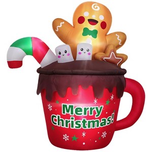 Itopfox 6ft Gingerbread Christmas Inflatable Hot Cocoa Mug with LED Lights 1 Piece Outdoor Holiday Decoration for Garden Lawn Patio - 1 of 4