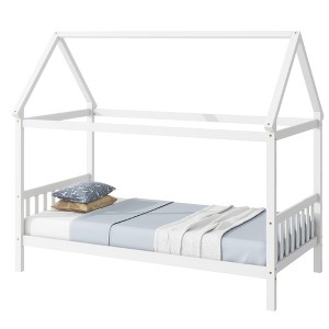 Fontoi Beds, Twin Size Bed, Wood Bed with Headboard and Footboard for Girls and Boys, White, 41"*68.1"*79.1" - 1 of 4