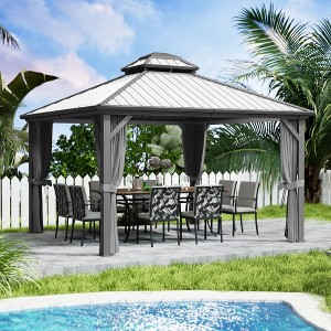 Kozyard Caesar Aluminum Hardtop Gazebo Metal Pavilion with Netting and Shaded Curtains for Patio, Backyard Deck - 1 of 4