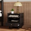 Wooden Nightstand with Rattan-Woven Storage Cabinet and 1 Drawer, Black - 2 of 4