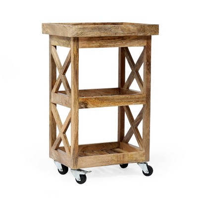 Hamer Handcrafted Boho Mango Wood 3 Tier Bar Cart Natural - Christopher Knight Home