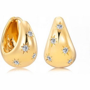 Gold Chunky Hoop Earrings, 14K Plated Statement Huggie Jewelry for Women. - 1 of 4