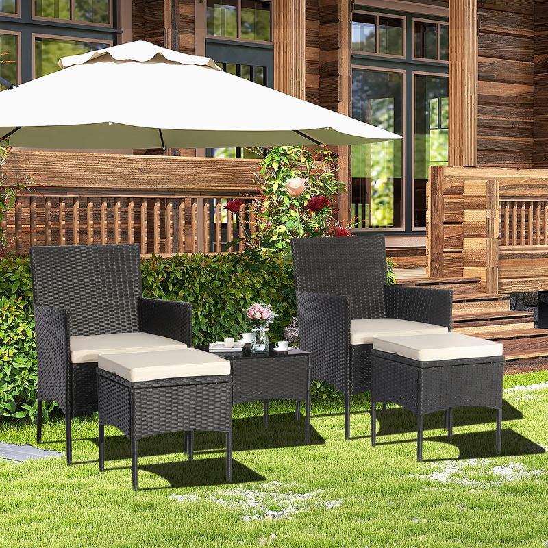 Costway 5PCS Patio Rattan Furniture Set Cushioned Sofa Ottoman Armrest Side Table Garden, 2 of 11