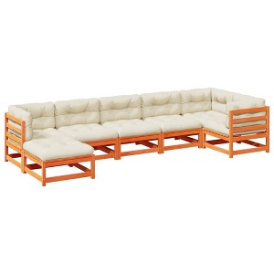 vidaXL Garden Sofa Set Natural Wood Solid Pine Wood Large Modular - Wax Brown Cushion Included - 1 of 4