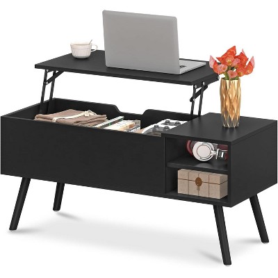 Black Coffee Table, Lift Top Coffee Table with Hidden Compartment, Open Shelf, Retro Central Wooden Table Lift Tabletop for Living Room
