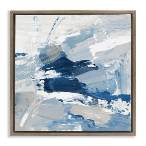 Stupell Industries Abstract Brushed Blue Painting Floating Frame Canvas Art, Brown, 18" x 18" - 1 of 4