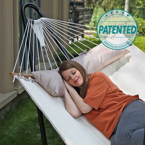 SONGMICS Hammock, Quilted Hammock with Curved Bamboo Spreaders, Pillow, 78.7 x 55.1 Inches - 1 of 4