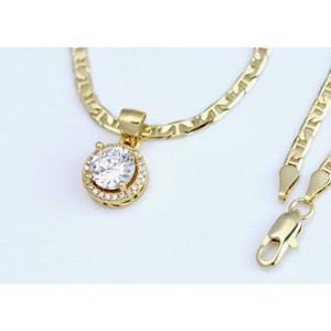 Aria Jeweler Inc Chain with Round Diamond Pendant - 1 of 3