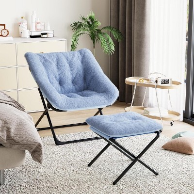 Garvee XL Foldable Saucer Chair with Plush Faux Fur, Non-Slip Base, Comfortable Lounge Accent Chair for Teens & Adults