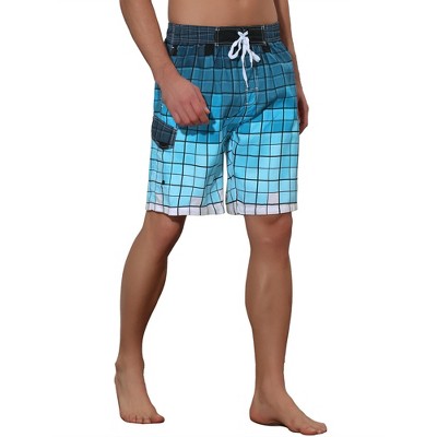 Lars Amadeus Men's Hawaiian Drawstring Waist Color Block Plaid Long Board Shorts 30 Blue — фото 4