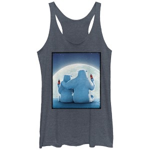 Women's Coca Cola Christmas Polar Bear Moon Racerback Tank Top - 1 of 3