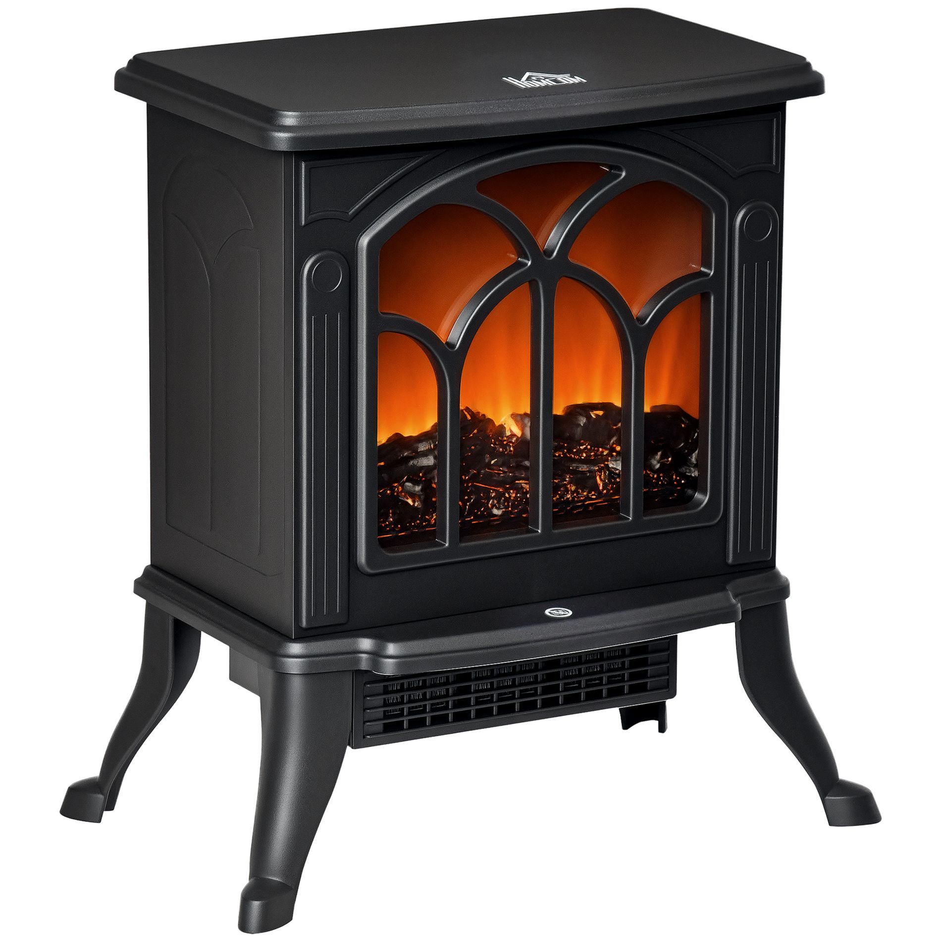 HOMCOM Freestanding Electric Fireplace, Space Heater with Realistic Flame Effect and Overheat Protection, 750W/1500W, Black