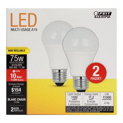 Feit Electric A19 E26 (Medium) LED Bulb Soft White 75 Watt Equivalence 2 pk
