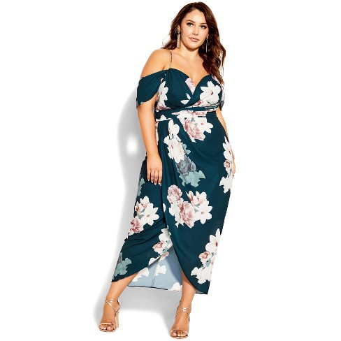 City Chic  Women's Plus Size Emerald Floral Maxi Dress - Emerald - 12 Plus  : Target