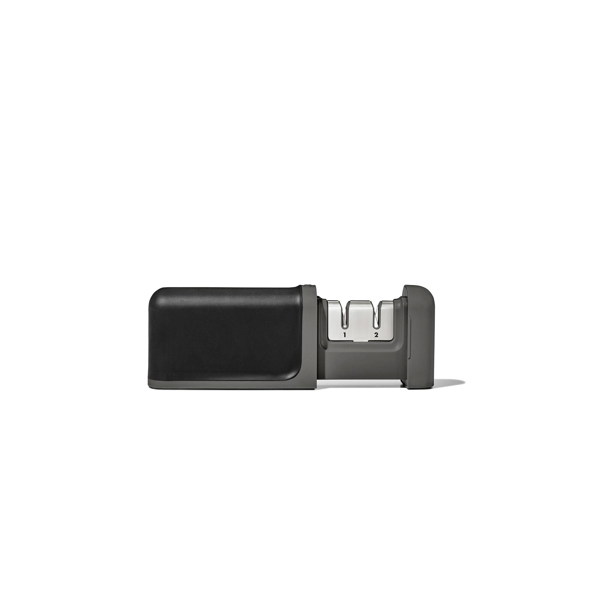 OXO Knife Sharpener: Manual Stainless Steel & Ceramic, Tungsten Carbide, Black, Lifetime Warranty, 5.39" Length