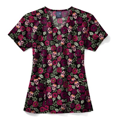 Zoe+Chloe Performance V-Neck Print Scrub Top, S.