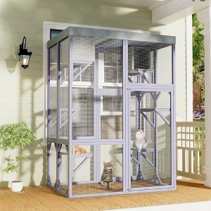 Outdoor Wooden Catio Multi-functional Cat Enclosure with 4 Platforms 2 Napping Houses and 2 Strong Locks - 1 of 4