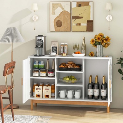 White and Natural Bamboo Woven 48" Sideboard Buffet Cabinet