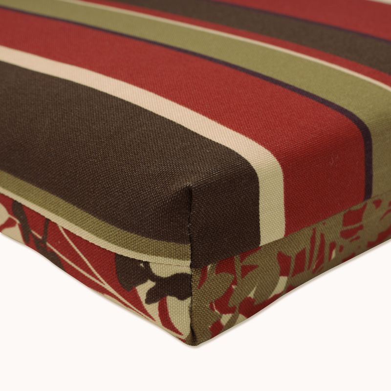 2-Piece Outdoor Reversible Seat Pad/Dining/Bistro Cushion Set - Brown/Red Floral/Stripe - Pillow Perfect, 4 of 10