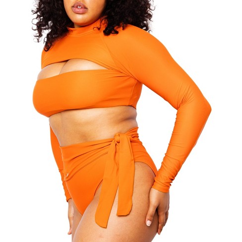 Burnt Orange Horizons Long Crop Bikini Top