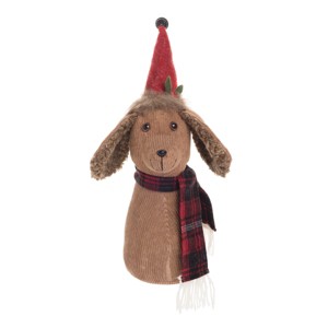 Gallerie II Plaid Scarf Corduroy Cute Christmas Dog Weighted Door Stop - 1 of 2