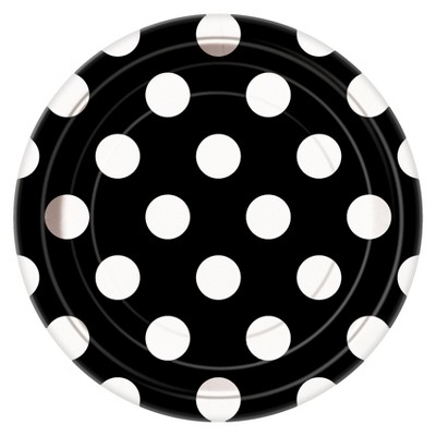 8ct Black & White Polka Dot Paper Dessert Plate
