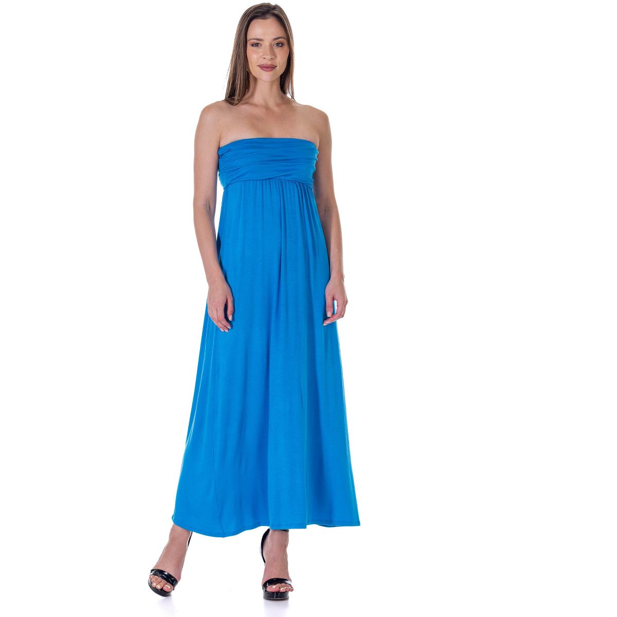 Womens Strapless Tube Empire Ruched Waist Flowy Maxi Dress - 24seven Comfort Apparel™ - thumbnail 6