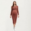 Anna-Kaci Women's Ribbed Knit Maternity Dress with Long Sleeves and Front Twist Detail for Stretch Comfort and a Smooth, Fit - 2 of 4