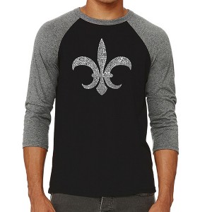 LA Pop Art Men's Raglan Baseball Word Art T-shirt - FLEUR DE LIS - POPULAR LOUISIANA CITIES - 1 of 4