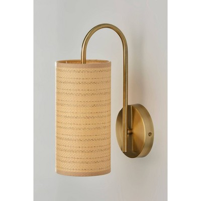 Antique Brass Wall Sconce with Woven Paper Shade