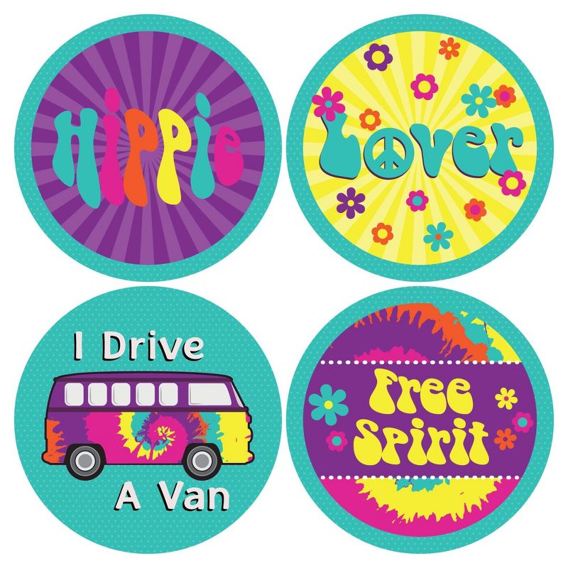 Big Dot of Happiness 60's Hippie - 1960s Groovy Party Funny Name Tags - Party Badges Sticker Set of 12, 3 of 6