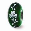 Black Bow Jewelry Fenton Green Hand Painted Clover Glass & Sterling Silver Bead Charm - 2 of 4