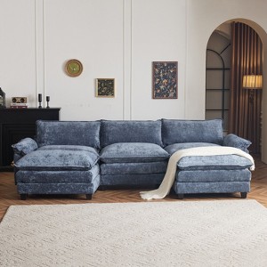 Karl Home |120 in. W Pillow Top Arm Double-layer Cushion Chenille Sofa in Blue With Ottoman - 1 of 1