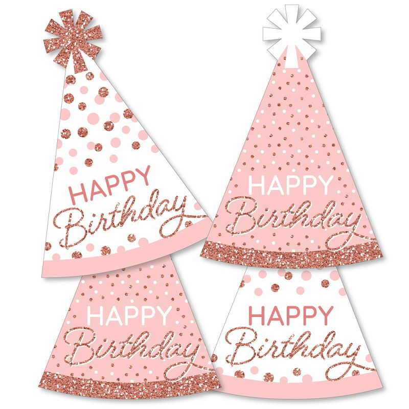 Big Dot of Happiness Pink Rose Gold Birthday - Birthday Hat Shaped Paper Cut-Outs - DIY Decorations Happy Birthday Party Essentials - Set of 20, 2 of 7