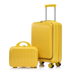 20"Carry-On Suitcase & 14" Cosmetic Case Set, Front Opening Luggage with Spinner Wheels & Combination Lock - ModernLuxe - 1 of 4