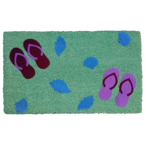 HomeRoots 18" X 30" Green Coir Flip Flop Outdoor Door Mat - 1 of 4