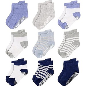 Rising Star Infant Boys Baby Socks, Non Slip Grip Ankle Socks for Baby's Ages 6-24 Months (Gray/Blue) - 1 of 2