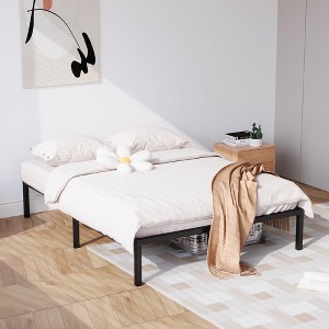 14In Bed Frame Black Metal Platform with Storage Space,Strong Bearing Capacity,Heavy Duty Sturdy Mattress Foundation - 1 of 4