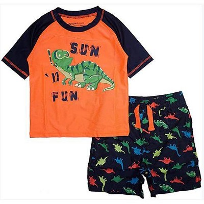 Quicksand Infant Boy's Rash Guard And Trunks Swimsuit Set, Orange Dino ...