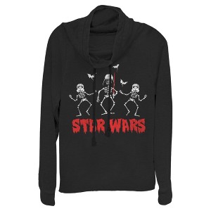 Juniors Womens Star Wars Halloween Vader Skeletons Cowl Neck Sweatshirt - 1 of 4