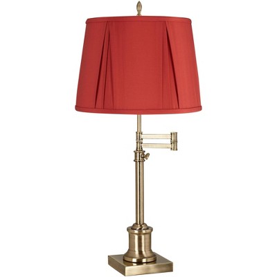 360 Lighting Westbury 36" Tall Skinny Large Traditional End Table Lamp Swing Arm Gold Antique Brass Finish Single Rusty Red Shade Living Room Bedroom