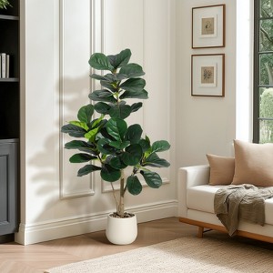 Garvee 4/5/6/7FT Fiddle Leaf Fig Tree Artificial with Leaves - Realistic Faux Ficus Lyrata Trees in Grey Planter Pot, Indoor Fake Floor Plants - 1 of 4