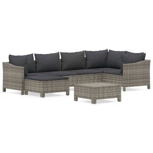 vidaXL 7 Piece Patio Lounge Set with Cushions Gray Poly Rattan - 1 of 4