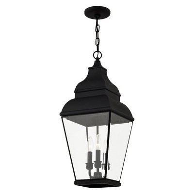 Exeter 3-Light Black Nickel Outdoor Pendant Lantern with Clear Beveled Glass