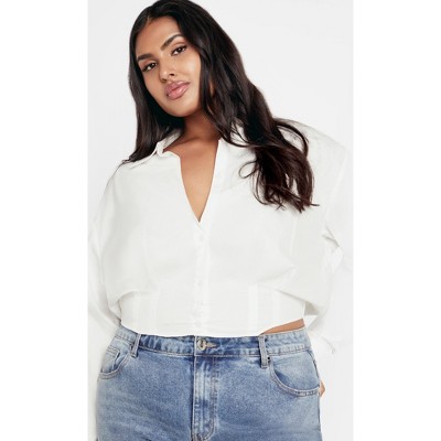 Women's Plus Size Classic Crop Shirt - ivory | CITY CHIC