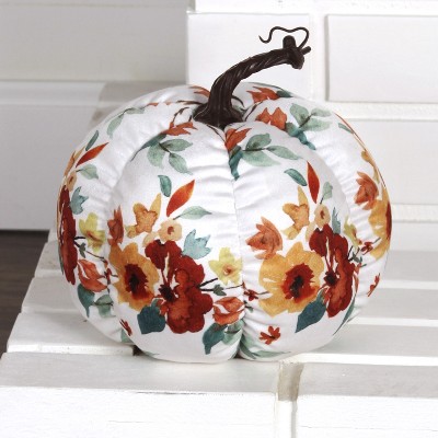 Lakeside Plush Floral Pumpkins - Harvest Fall Shelf or Tabletop Farmhouse Décor