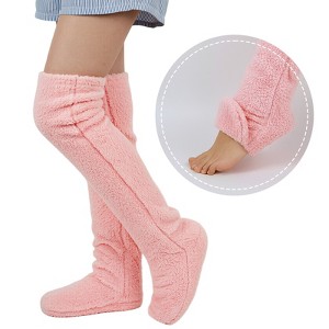 Wrapables Fuzzy Thigh High Socks, Plush Over the Knee Winter Sleeping Slipper Stockings, Long Furry Leg Warmers - 1 of 4
