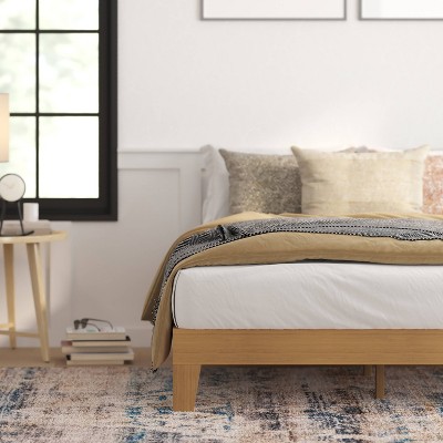 Natural Pine Queen Platform Bed with Storage Drawer and Slats