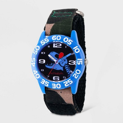 Kids' Red Balloon Dinosaur Time Teacher Hook and Loop Strap Watch - Black