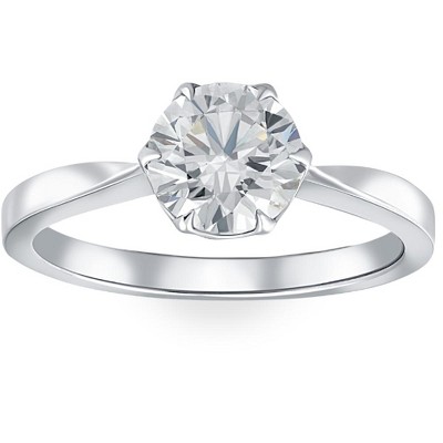 Pompeii3 1 1/2Ct Solitaire Lab Created Round Diamond Engagement Ring 14k Gold & Platinum - Size 7